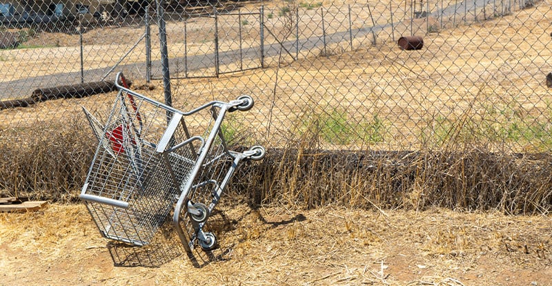Shopping cart abandoned on the side of the road
