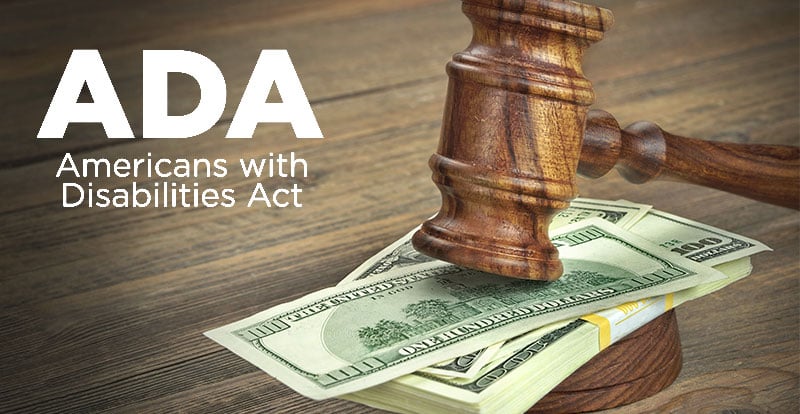ADA Logo over Judge gavel with money