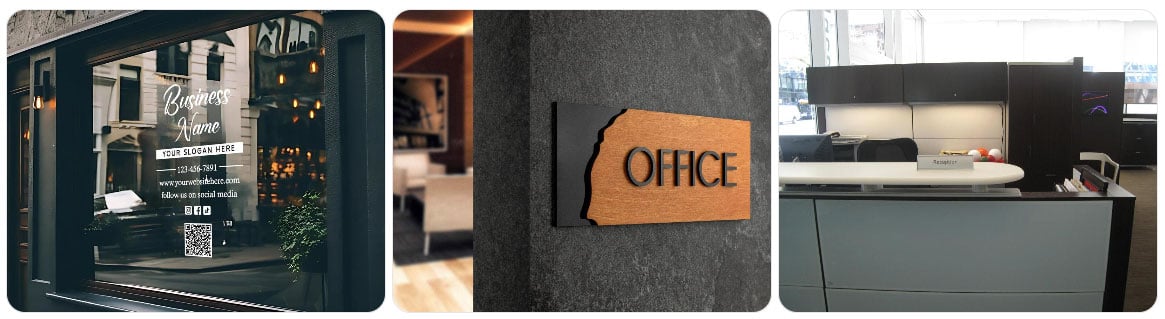 images of business signage and desk