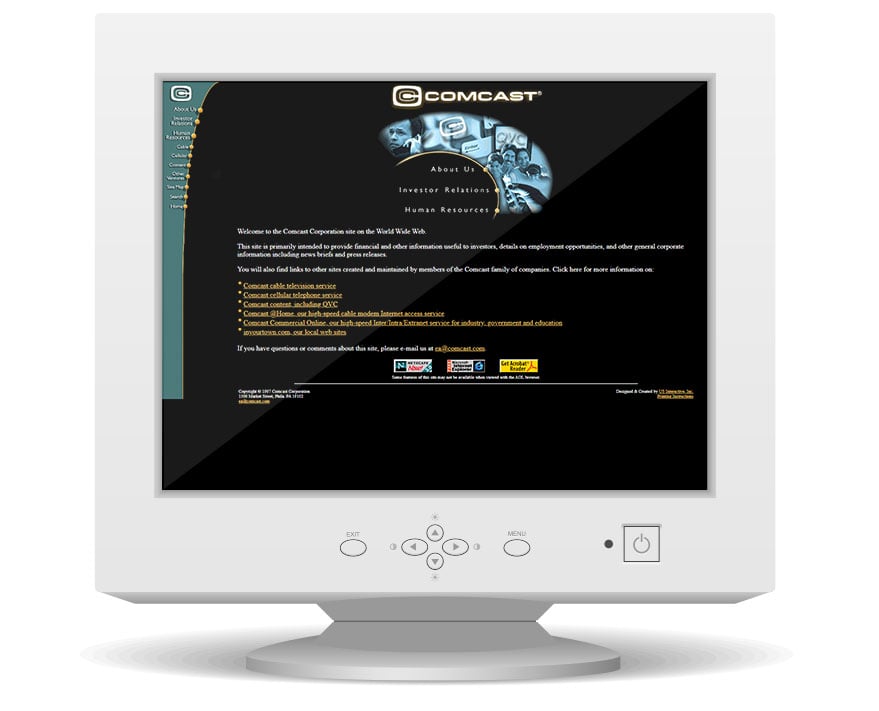 Comcast's Old website on an old CRT monitor