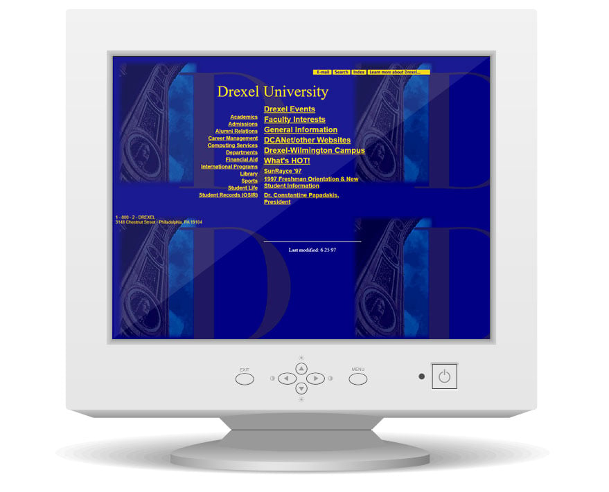 Drexel's Old website on an old CRT monitor