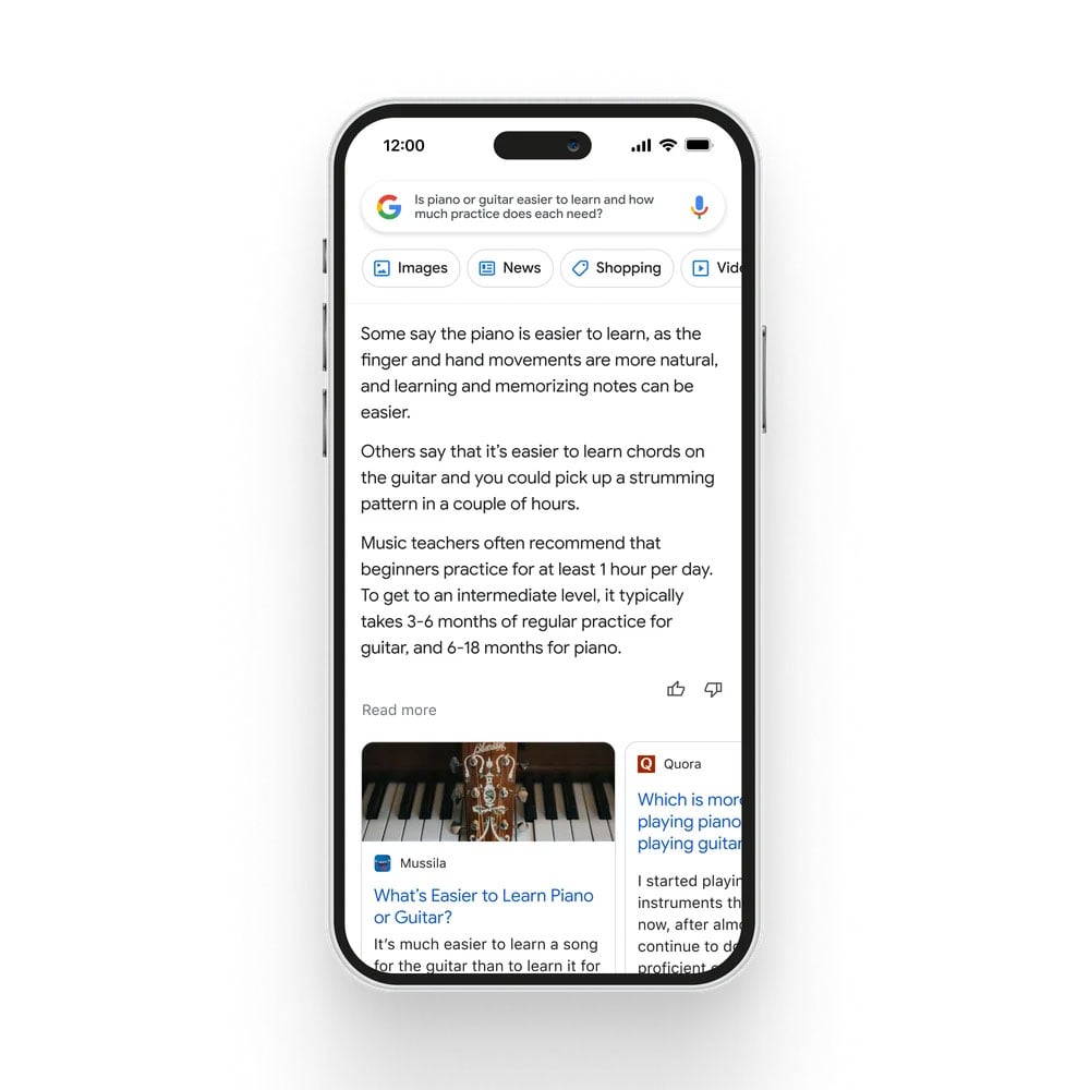 Google Bard response on phone