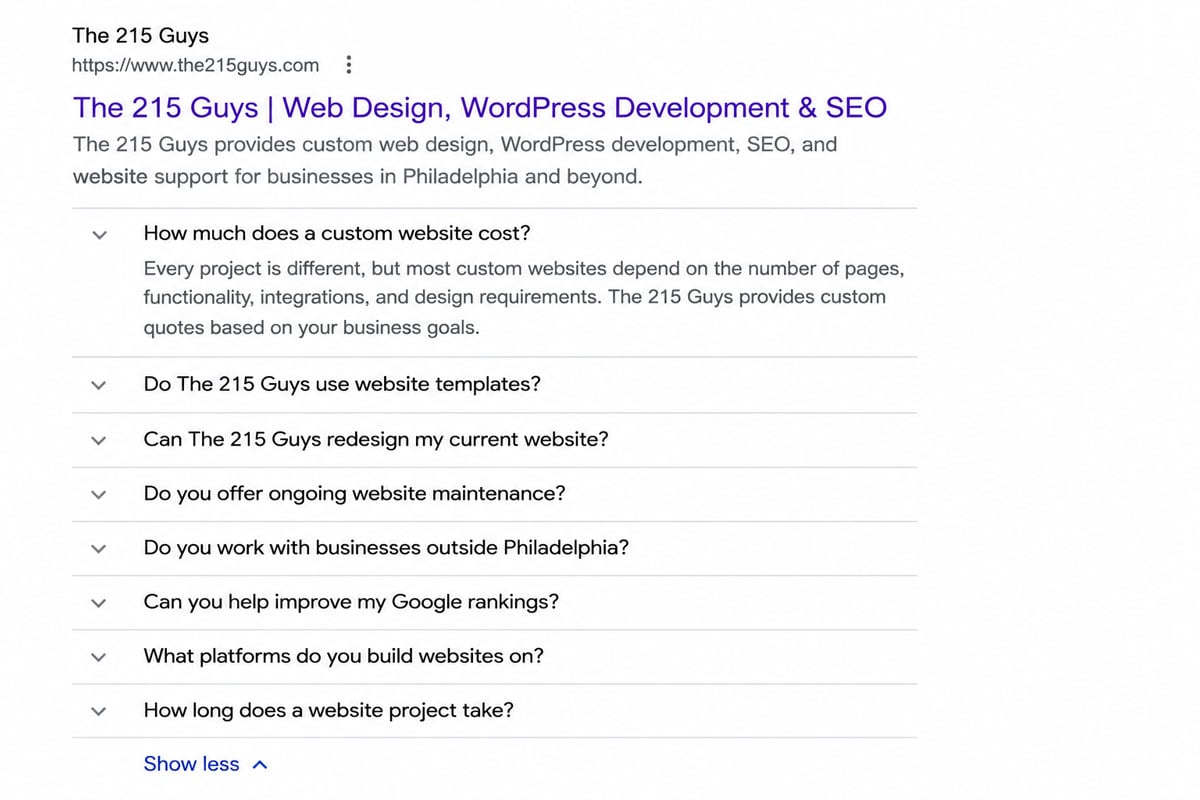Screenshot of an FAQ snippet for us. Shows questions and answers.