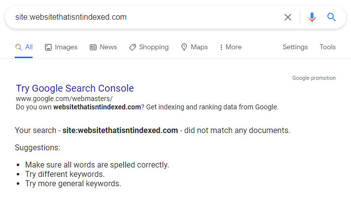 Google not indexed results