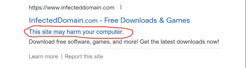 Google search results this site may harm your computer message