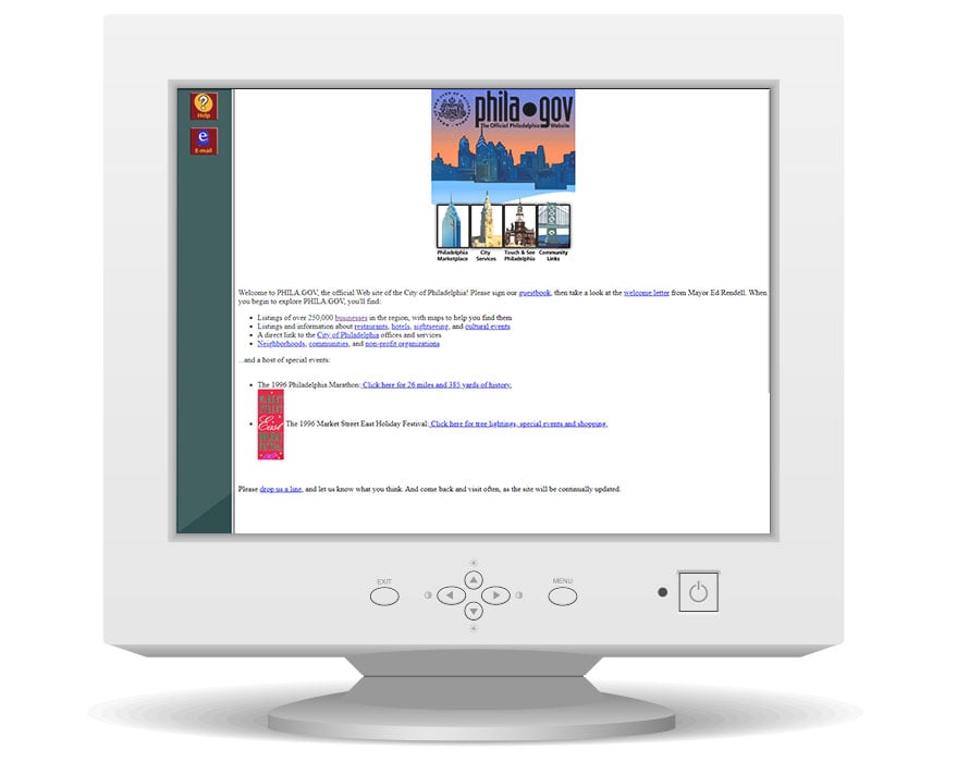 Philly Governments's Old website on an old CRT monitor