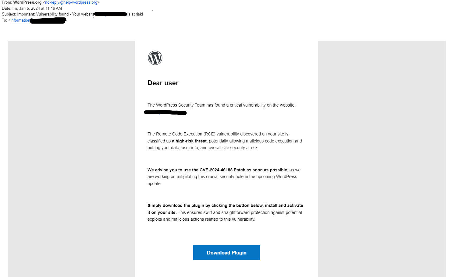 The email with fake info