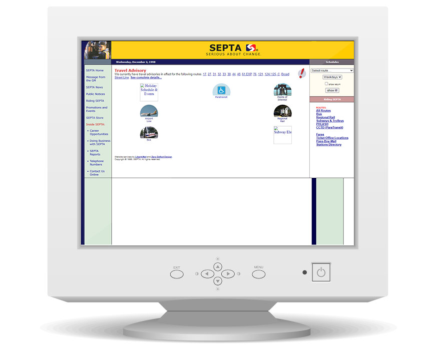 Septa's Old website on an old CRT monitor
