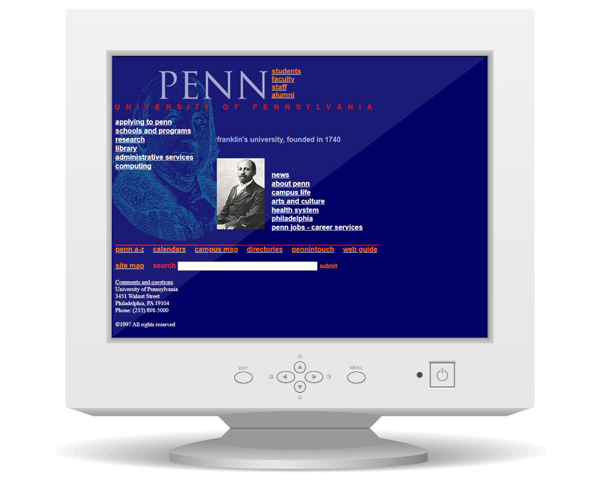 UPenn's Old website on an old CRT monitor