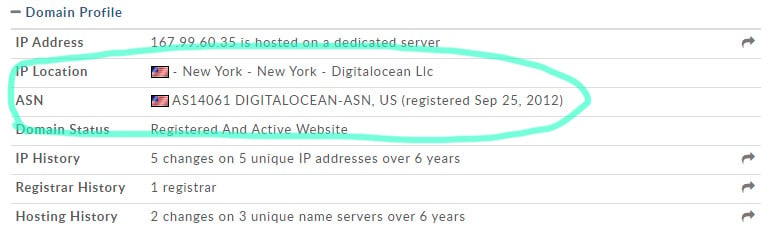 WHOIS search showing Digitalocean as the host