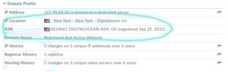 WHOIS search showing Digitalocean as the host