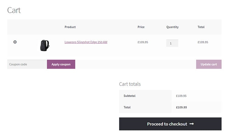 Woocommerce cart page
