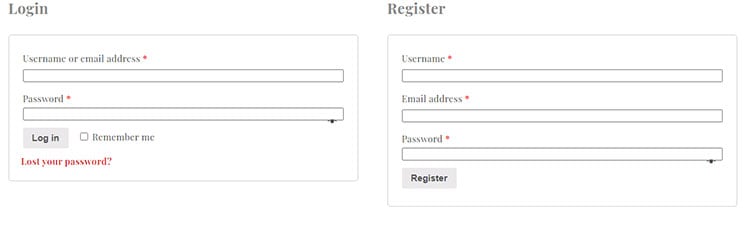 Woocommerce login and signup page