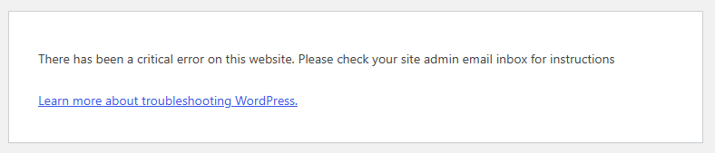 screenshot showing the critical error message