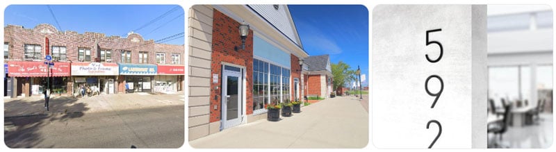 images of storefront and address numbers