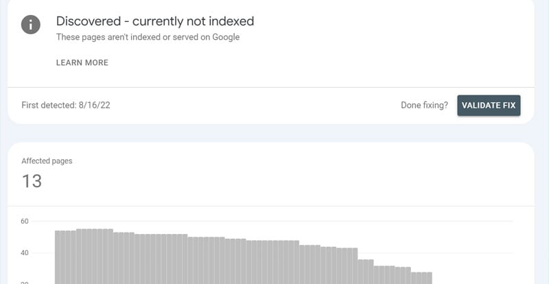 Screenshot of GSC showing not indexed stats