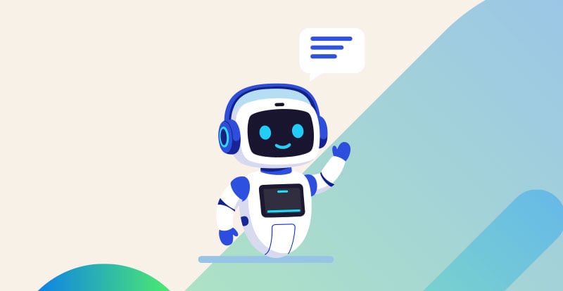 A small robot with a speech bubble
