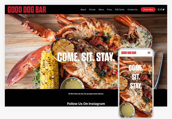 Good Dog Bar website and mobile view