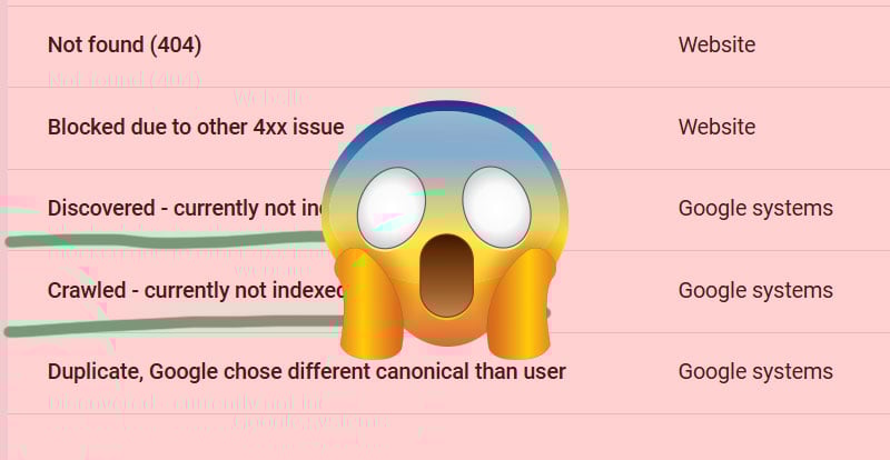 Search console messages with scary face emoji