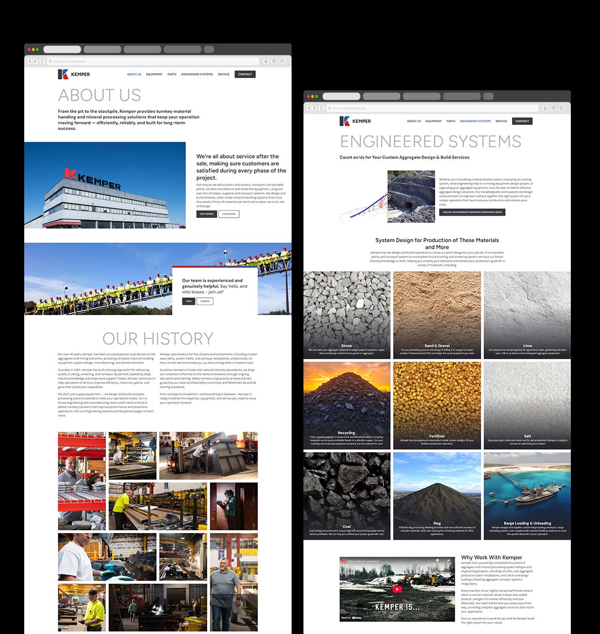 Kemper's Equipment and ABout Page