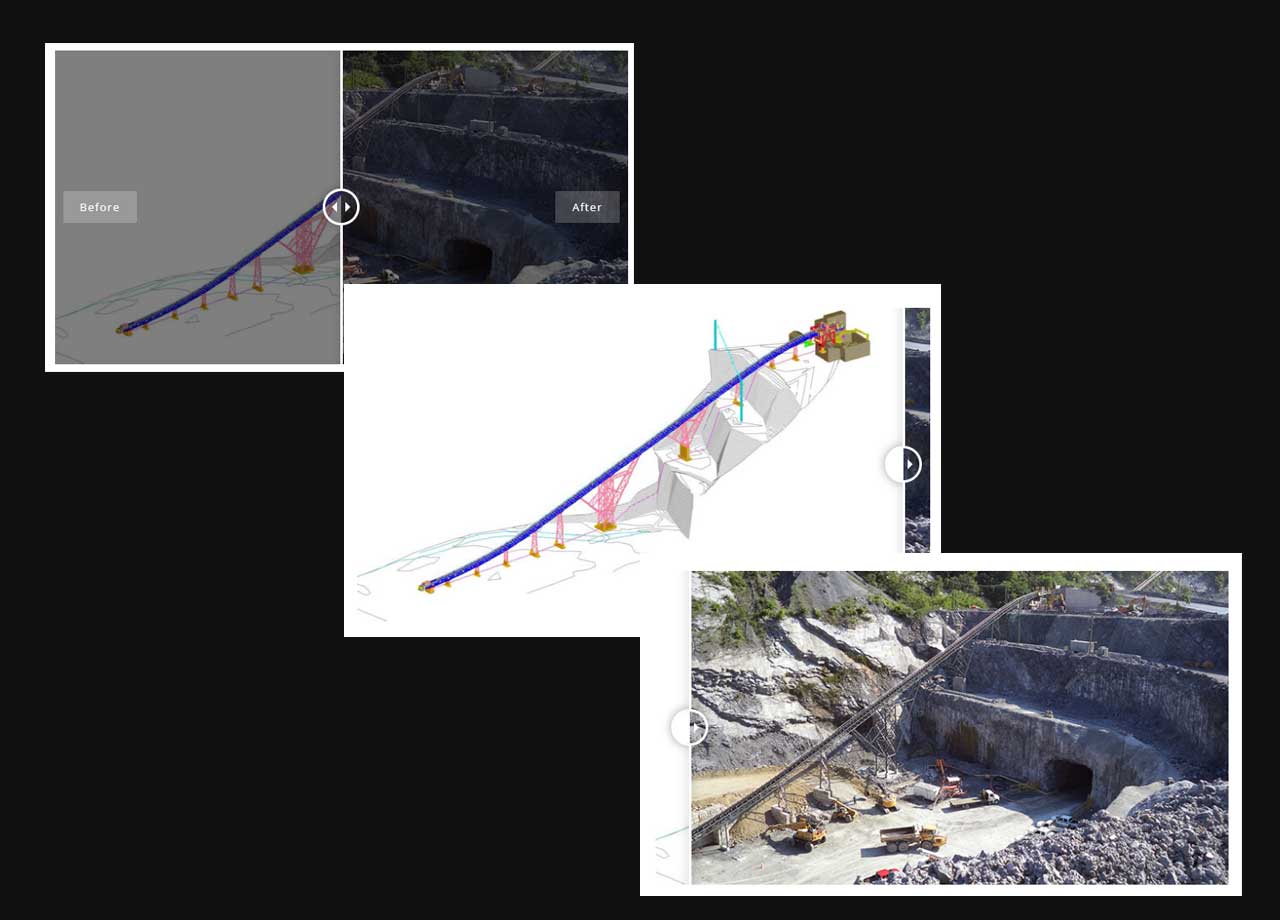 Showcases the before and after slider