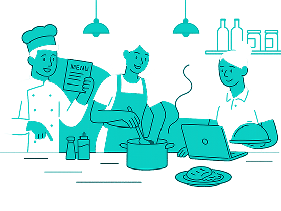 illustration of workers in a kitchen