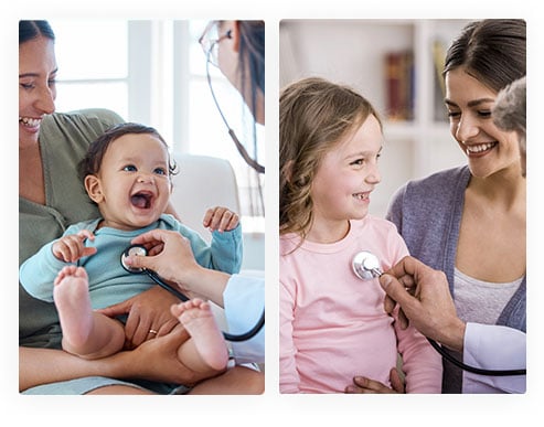 2 images of pediatricians with children
