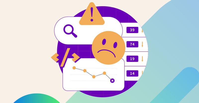 Sad face emoji with stats trending down