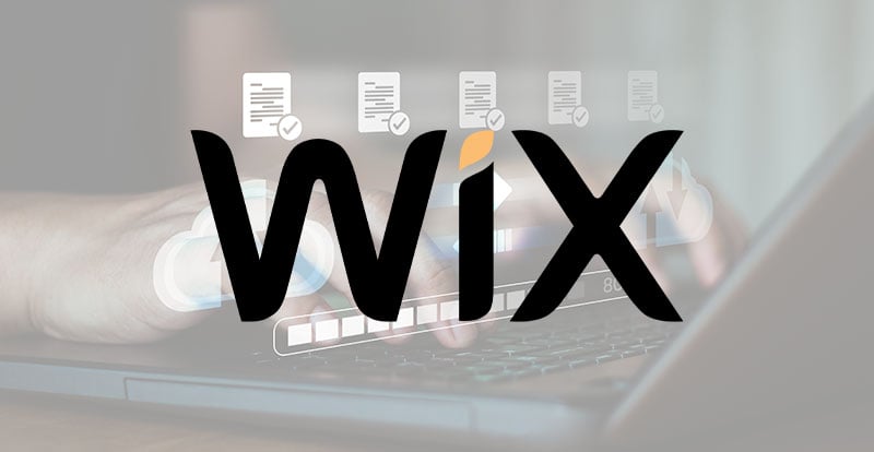 Wix logo over an image of files transferring